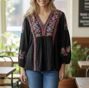 American eagle bohemian blouse top floral embroidery